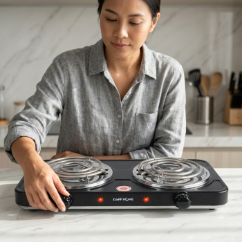 Gambar produk TaffHOME Kompor Listrik 2 Tungku Portable 5 Gear Coil Hot Plate 2000W - C2-2000-20 - 3