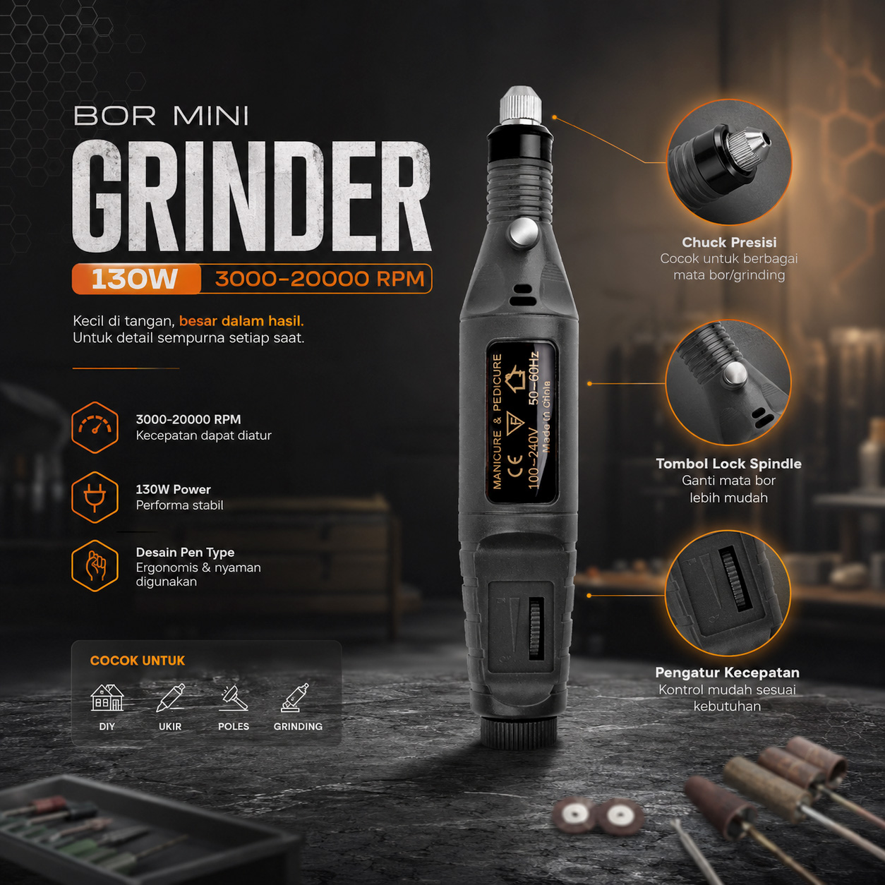 XINGWEIQIANG Bor Mini Grinder Polishing Electric Drill Adjustable 130W - KJ005 Gambar produk XINGWEIQIANG Bor Mini Grinder Polishing Electric Drill Adjustable 130W - KJ005 - Utama