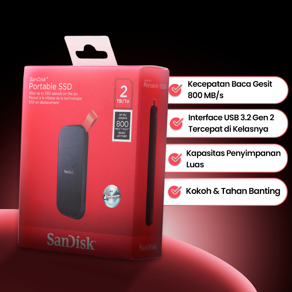 SanDisk Portable SSD 800MB/s USB 3.2 Gen 2 2TB - SDSSDE30-G26 Gambar produk SanDisk Portable SSD 800MB/s USB 3.2 Gen 2 2TB - SDSSDE30-G26 - 1