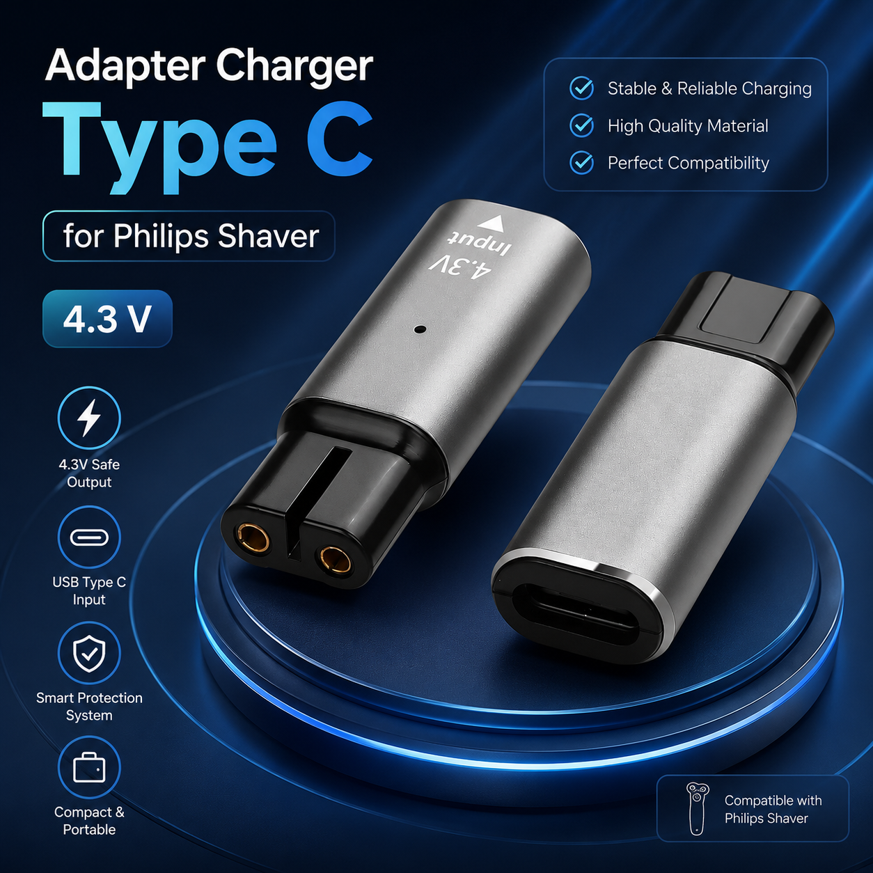 TUBRAN Adapter Charger Type C for Philips Shaver Electric Razor 4.3V - A00390 Gambar produk TUBRAN Adapter Charger Type C for Philips Shaver Electric Razor 4.3V - A00390 - Utama