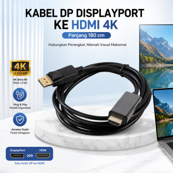 Gambar produk SOONHUA Kabel Video Adaptor DP DisplayPort ke HDMI 4K 180cm - DP102