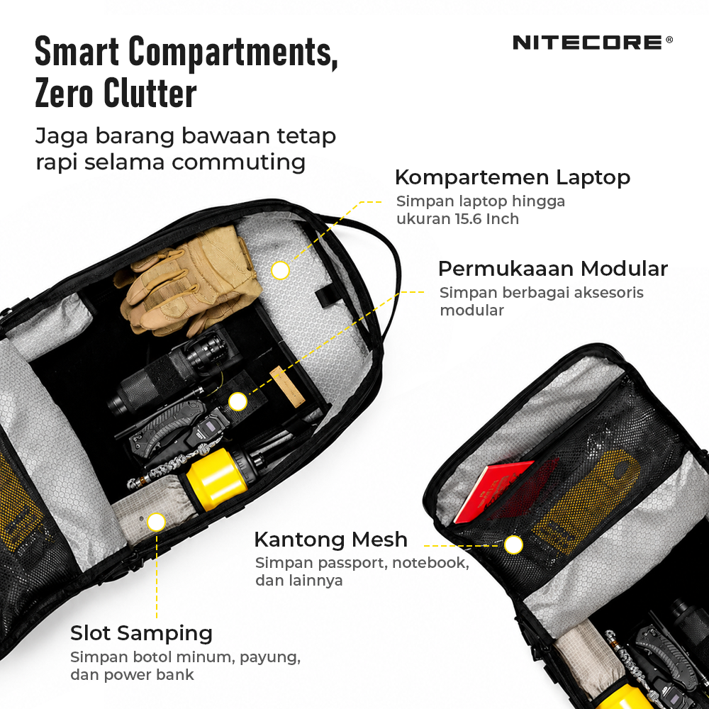 NITECORE Tas Ransel Laptop 15.6 Inch 500D Cordura MOLLE System 23L - BP23 PRO Gambar produk NITECORE Tas Ransel Laptop 15.6 Inch 500D Cordura MOLLE System 23L - BP23 PRO - 2