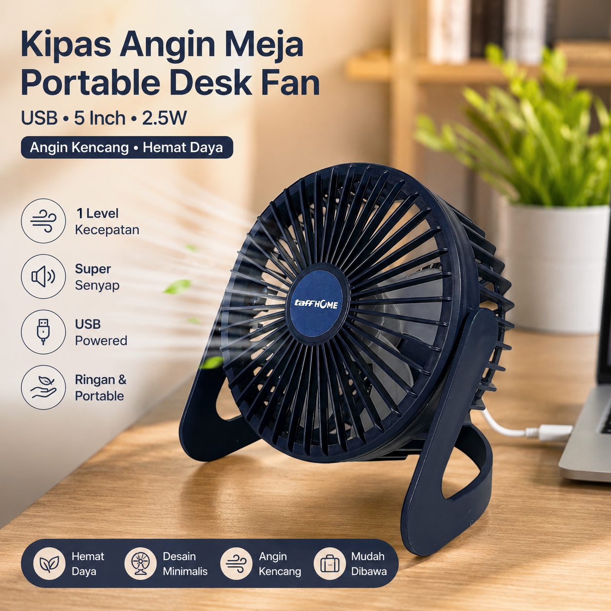 TaffHOME Kipas Angin Meja Portable Desk Fan USB 5 Inch 2.5W - YZ-007 Gambar produk TaffHOME Kipas Angin Meja Portable Desk Fan USB 5 Inch 2.5W - YZ-007 - Utama