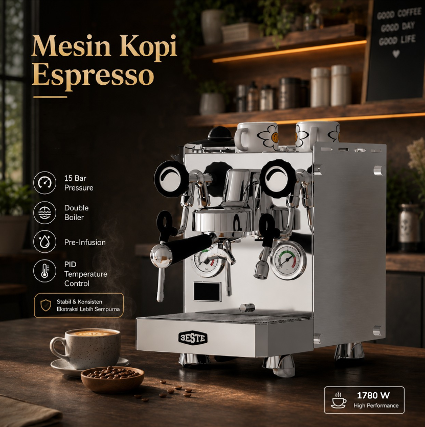 Trieste Mesin Kopi Espresso Coffee Maker Semi Automatic 15 Bar 1780W - M180 Gambar produk Trieste Mesin Kopi Espresso Coffee Maker Semi Automatic 15 Bar 1780W - M180 - Utama