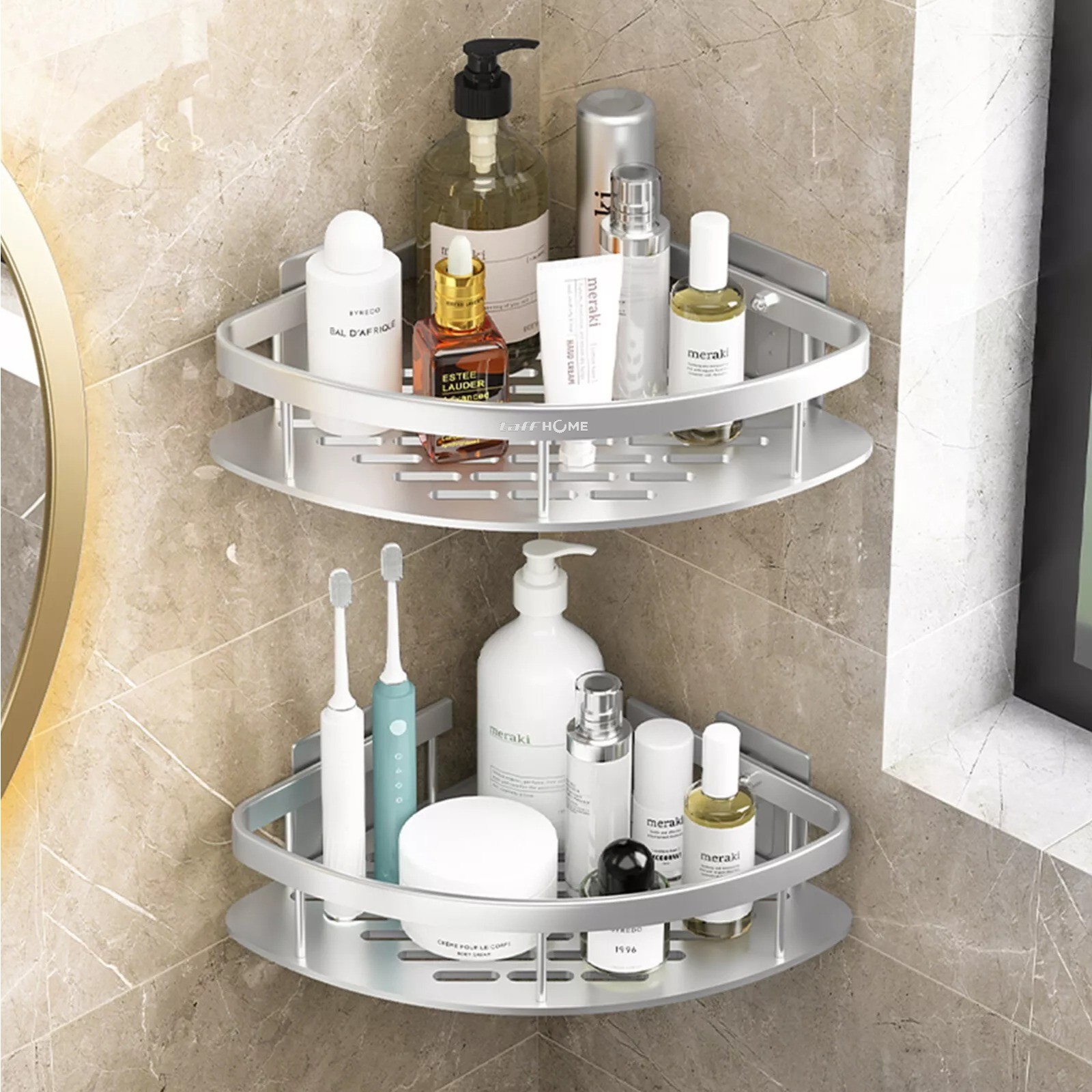 TaffHOME Rak Kamar Mandi Bathroom Corner Shelf Aluminium 2 PCS - RG4A Gambar produk TaffHOME Rak Kamar Mandi Bathroom Corner Shelf Aluminium 2 PCS - RG4A - Utama