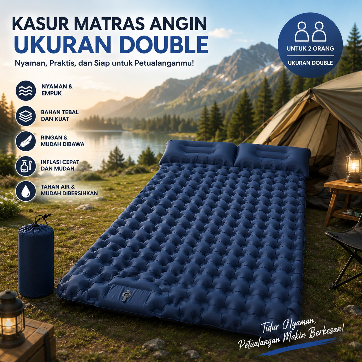 TaffSPORT Kasur Matras Angin Manual Sleeping Pad Waterproof Double - DB-12 Gambar produk TaffSPORT Kasur Matras Angin Manual Sleeping Pad Waterproof Double - DB-12 - Utama