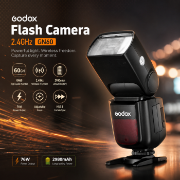 Godox Flash Camera Wireless Adjustable Focus 2.4GHz GN60 2980mAh 76W - V850III