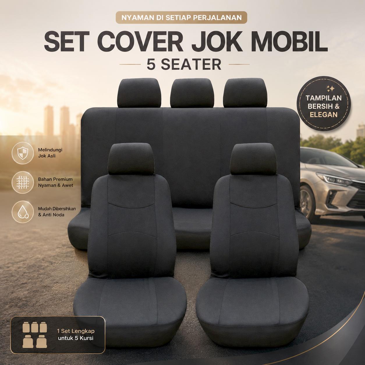 PASSCOOL Set Sarung Cover Jok Mobil 5 Seater Universal Kain - R30 Gambar produk PASSCOOL Set Sarung Cover Jok Mobil 5 Seater Universal Kain - R30 - Utama