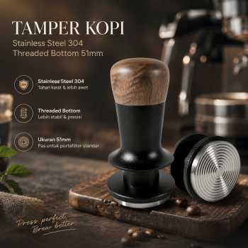 PGY Tamper Kopi Barista Stainless Steel 304 Threaded Bottom 51mm - JN - 26