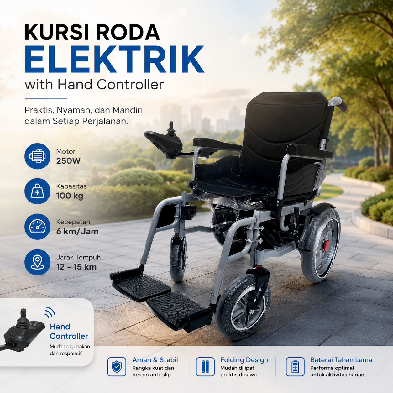 TaffOmicron Kursi Roda Elektrik Lipat Wheelchair Hand Controller 250W - TW-100W Gambar produk TaffOmicron Kursi Roda Elektrik Lipat Wheelchair Hand Controller 250W - TW-100W - Utama