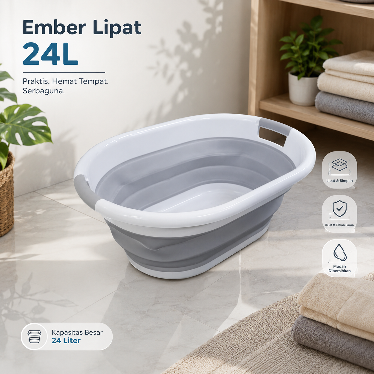 XINCHEN Ember Lipat Serbaguna Portable PP Foldable Bucket 24L - MX061 Gambar produk XINCHEN Ember Lipat Serbaguna Portable PP Foldable Bucket 24L - MX061 - Utama