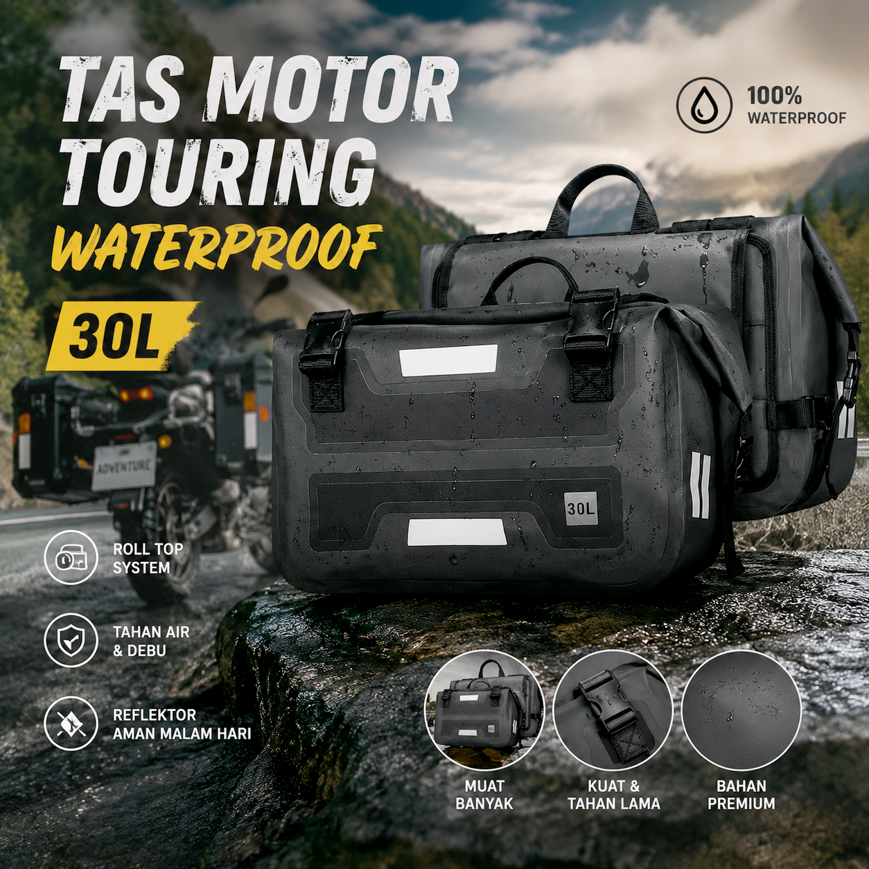 Blinkminds Tas Motor Touring Saddle Pannier Anti Slip Waterproof 30L - BM08 Gambar produk Blinkminds Tas Motor Touring Saddle Pannier Anti Slip Waterproof 30L - BM08 - Utama
