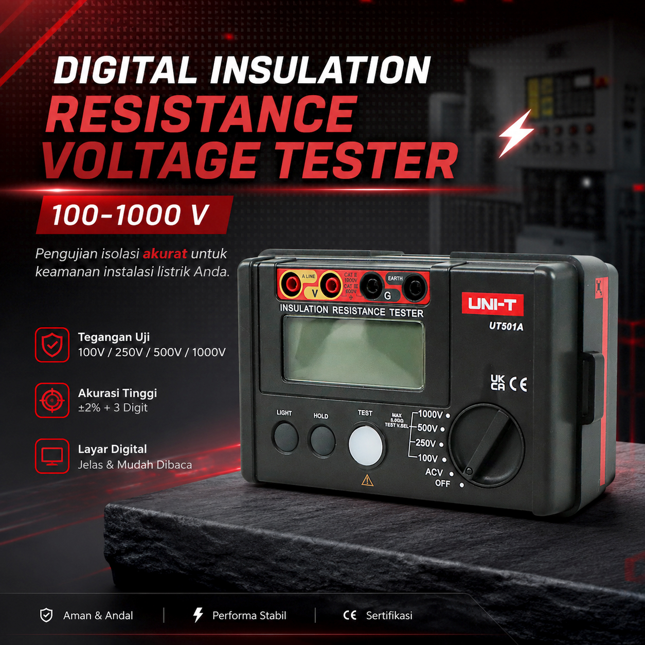 Gambar produk UNI-T Digital Insulation Resistance Voltage Tester 100-1000 V - UT501A - Utama