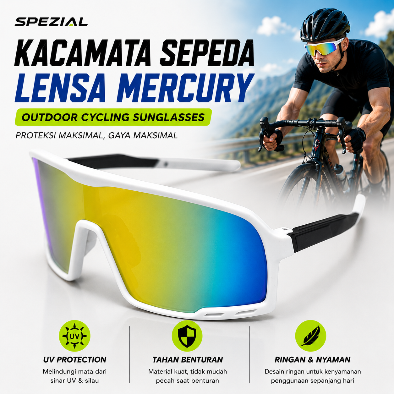SPEZIAL Kacamata Sepeda Lensa Mercury Outdoor Cycling Sunglasses - S-99 Gambar produk SPEZIAL Kacamata Sepeda Lensa Mercury Outdoor Cycling Sunglasses - S-99 - Utama
