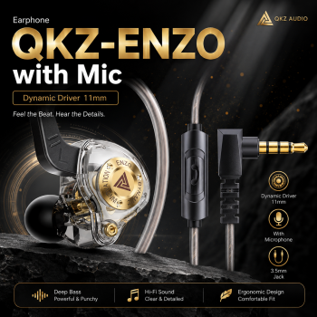 QKZ ENZO Wired Earphone In Ear Bass HiFi Dynamic Driver 11mm with Mic - QKZ-ENZO
