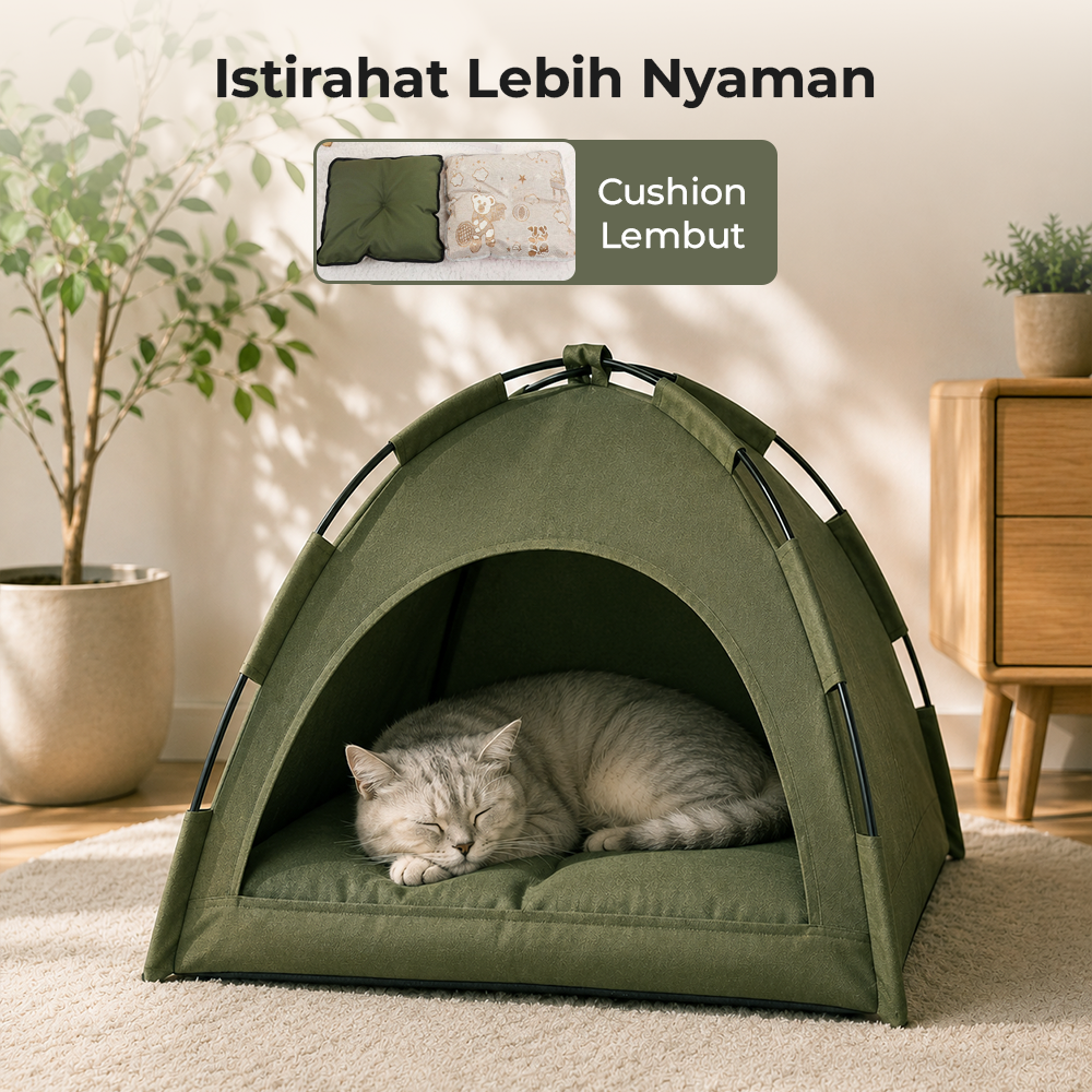 VOOPET Tempat Tidur Kucing Model Tenda Foldable Cat Bed with Pillow Size L - VP2 Gambar produk VOOPET Tempat Tidur Kucing Model Tenda Foldable Cat Bed with Pillow Size L - VP2 - 2