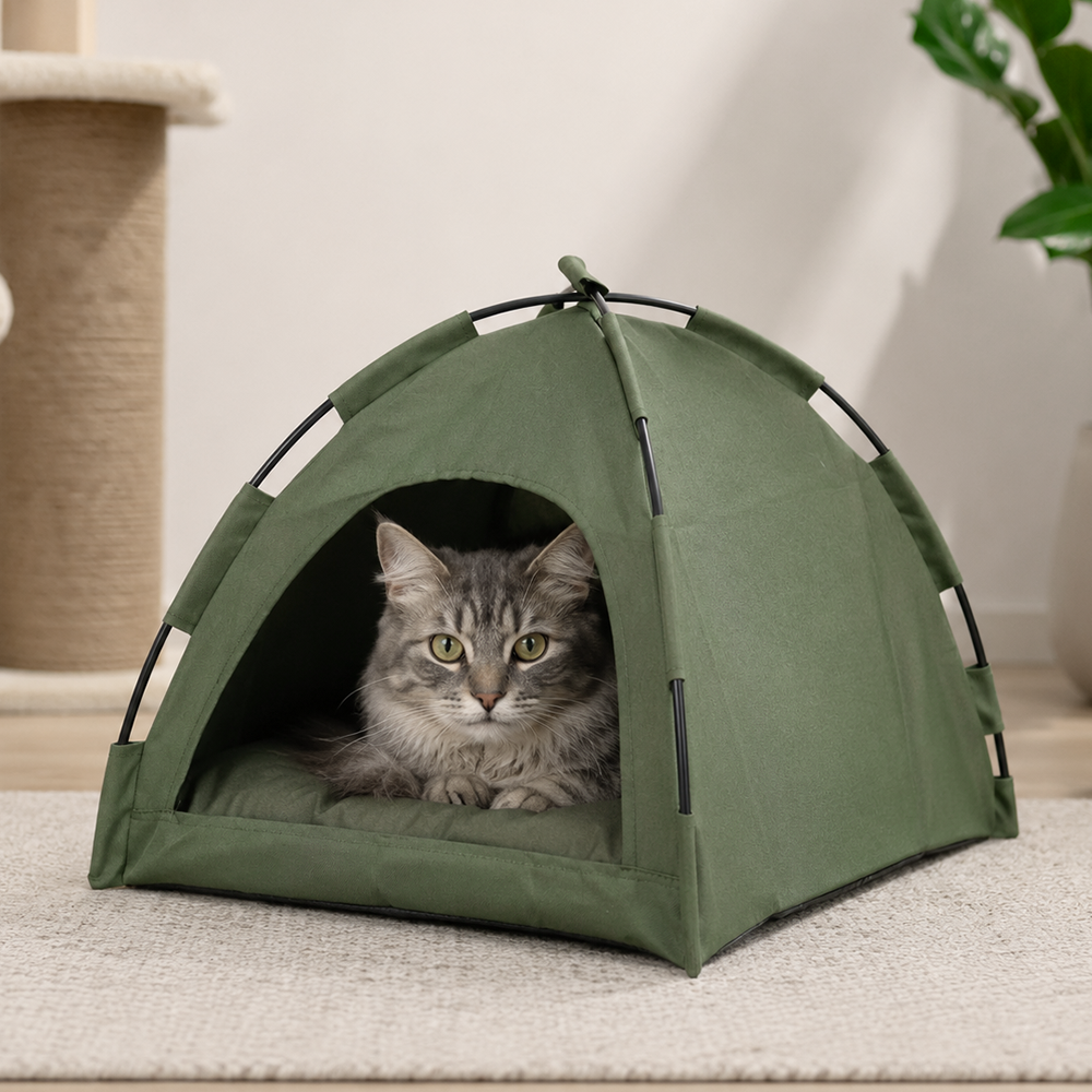 VOOPET Tempat Tidur Kucing Model Tenda Foldable Cat Bed with Pillow Size M - VP2 Gambar produk VOOPET Tempat Tidur Kucing Model Tenda Foldable Cat Bed with Pillow Size M - VP2 - 1