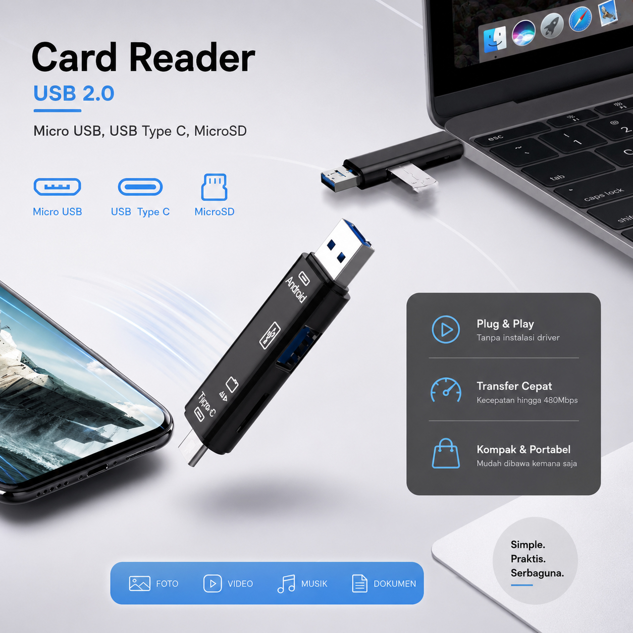 Natrberg Card Reader USB 2.0 Micro Type C OTG MicroSD Card USB - D-188 Gambar produk Natrberg Card Reader USB 2.0 Micro Type C OTG MicroSD Card USB - D-188 - Utama