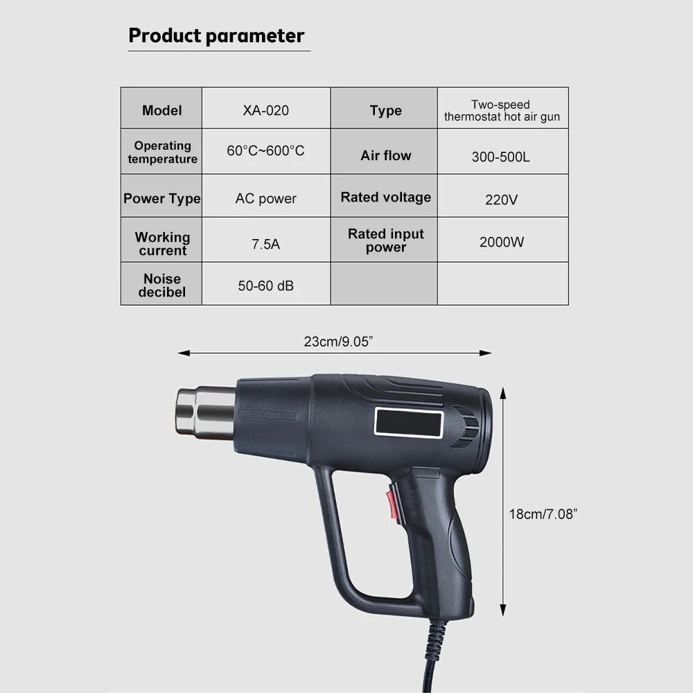 DEEPEEN Heat Gun Hot Air 2000W Adjustable Temperature 2000W 220V - XA-020 Gambar produk DEEPEEN Heat Gun Hot Air 2000W Adjustable Temperature 2000W 220V - XA-020 - Kemasan