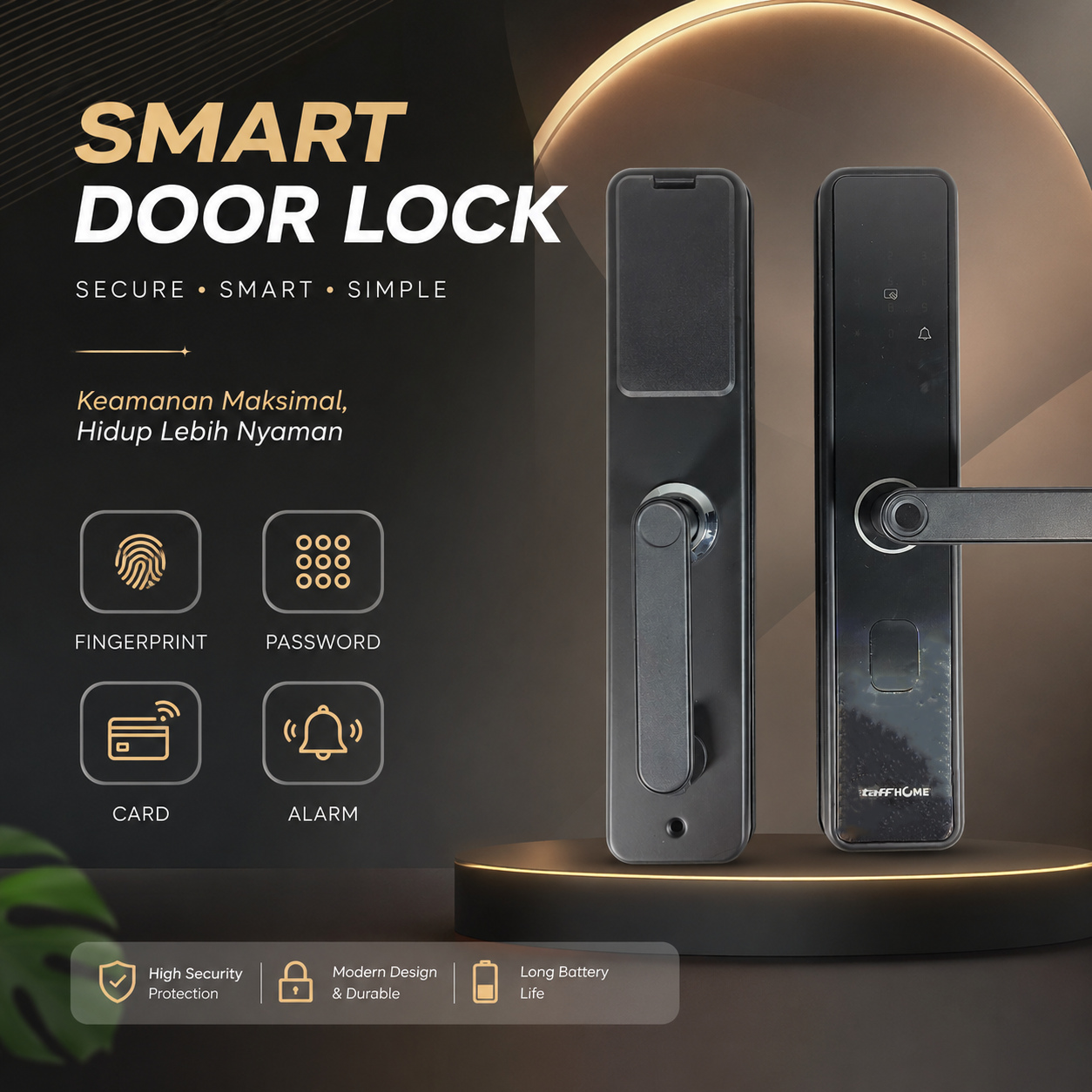 TaffHOME Smart Door Lock Fingerprint Password Card Alarm - S6 Gambar produk TaffHOME Smart Door Lock Fingerprint Password Card Alarm - S6 - Utama