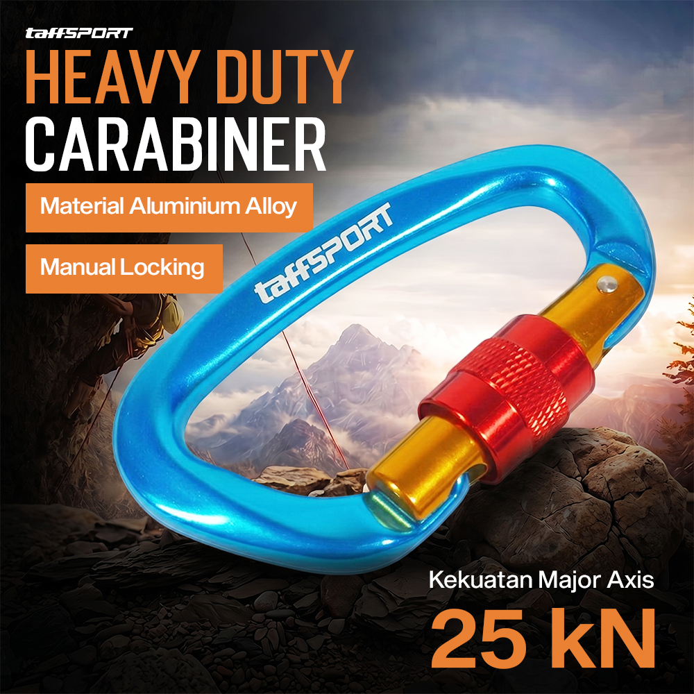 TaffSPORT Carabiner Aluminium Professional Heavy-Duty Locking 25kN - CE21 Gambar produk TaffSPORT Carabiner Aluminium Professional Heavy-Duty Locking 25kN - CE21 - Utama