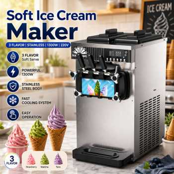 FUWODA Ice Cream Maker Commercial Mesin Pembuat Es Krim 3 Rasa 1300 W - ZB-BQL128