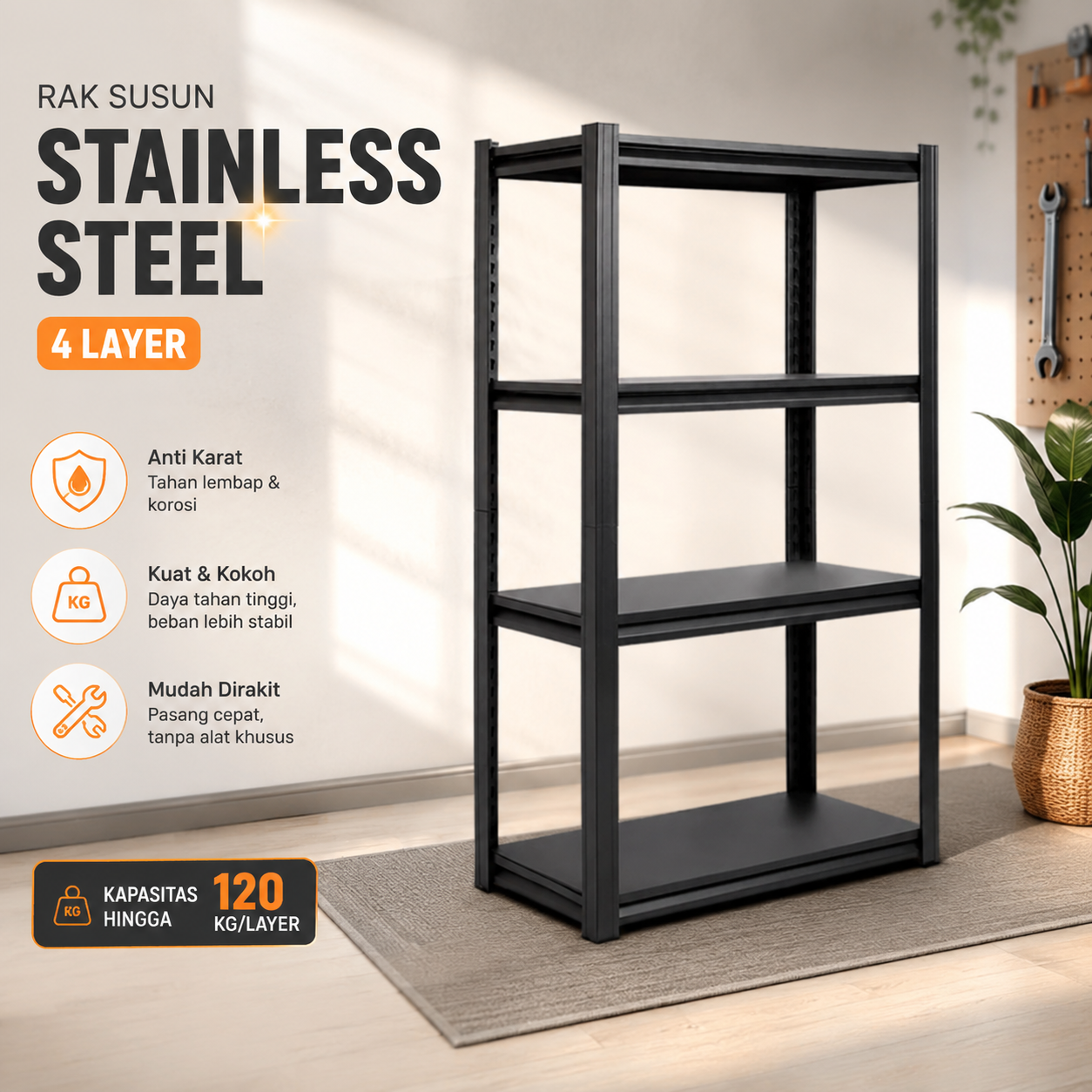Gambar produk Estante Rak Susun Multifungsi Stainless Steel Storage Rack 4 Layer - ET136 - Utama