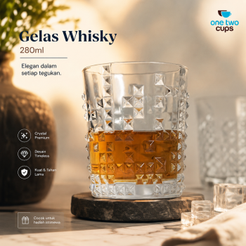 One Two Cups Gelas Whisky Cocktail Old Fashioned Rock Glass 280ml - IW2
