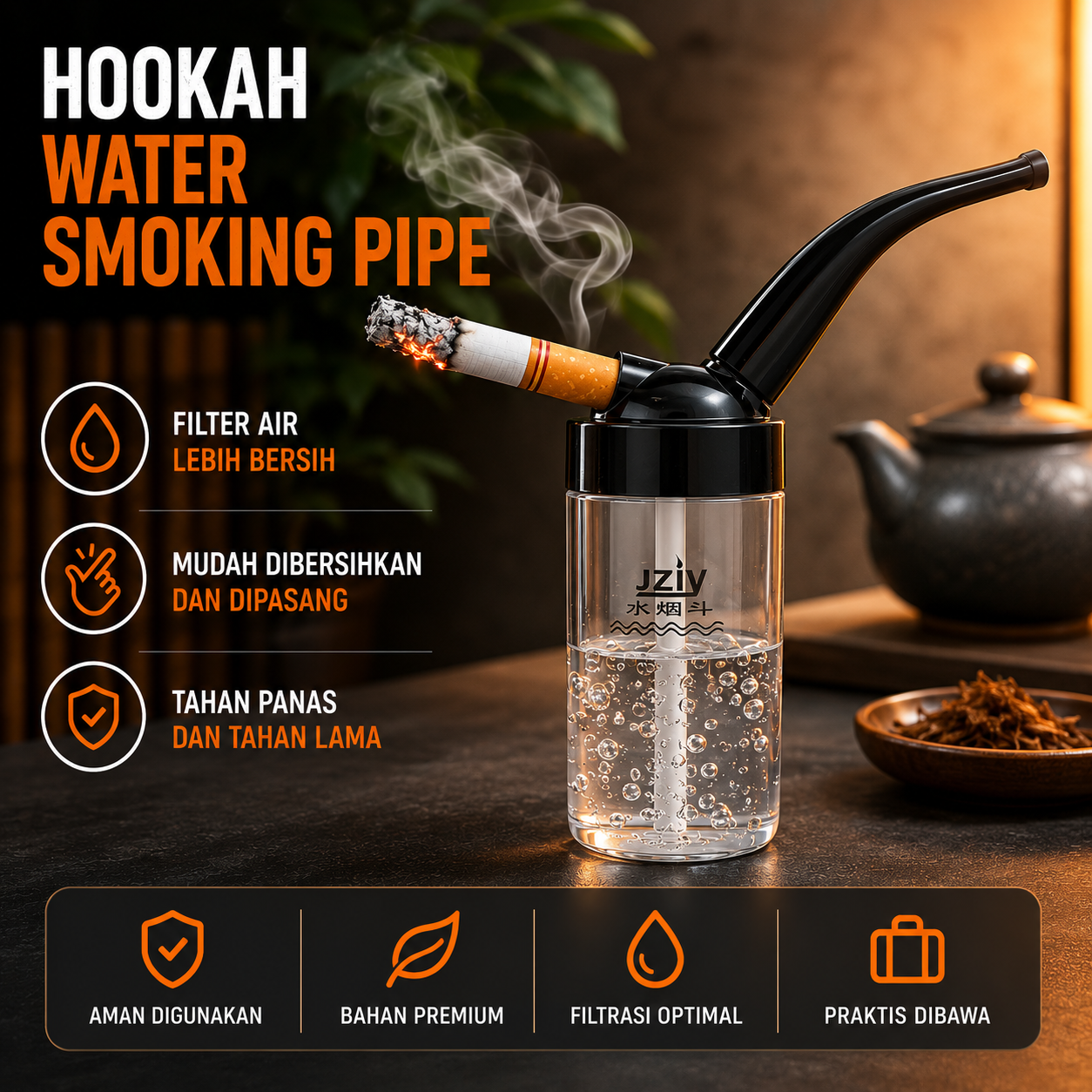 JZIY Pipa Rokok Portable Hookah Water Tobacco Smoking Pipe - JY-102 Gambar produk JZIY Pipa Rokok Portable Hookah Water Tobacco Smoking Pipe - JY-102 - Utama