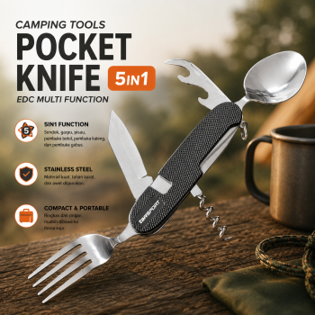 Gambar produk TaffSPORT Sendok Garpu Pisau Swiss Camping Tools Pocket Knife EDC 5in1 - A008