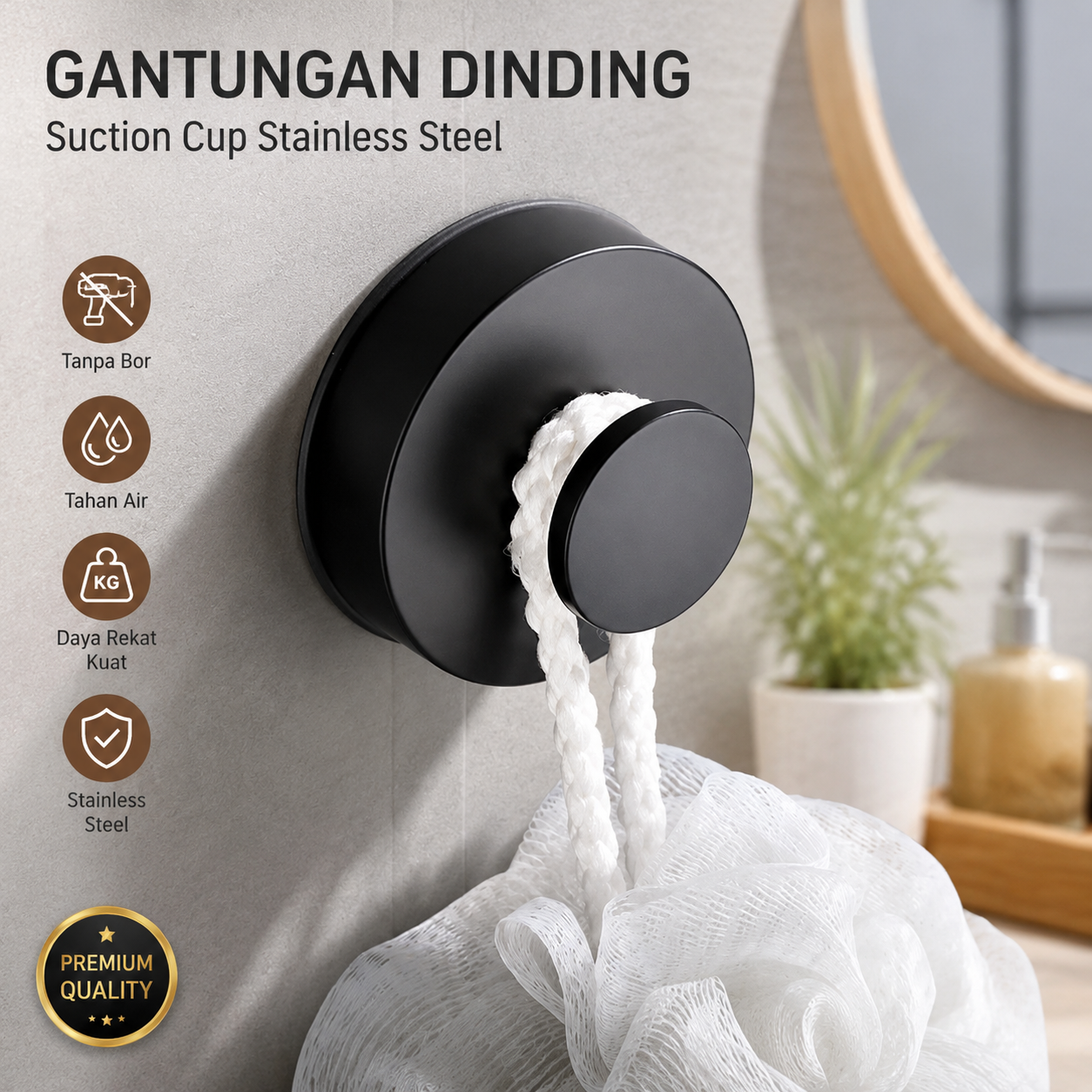 PEUTIER Gantungan Dinding Kapstok Suction Cup Hook Stainless Steel - MT80 Gambar produk PEUTIER Gantungan Dinding Kapstok Suction Cup Hook Stainless Steel - MT80 - Utama