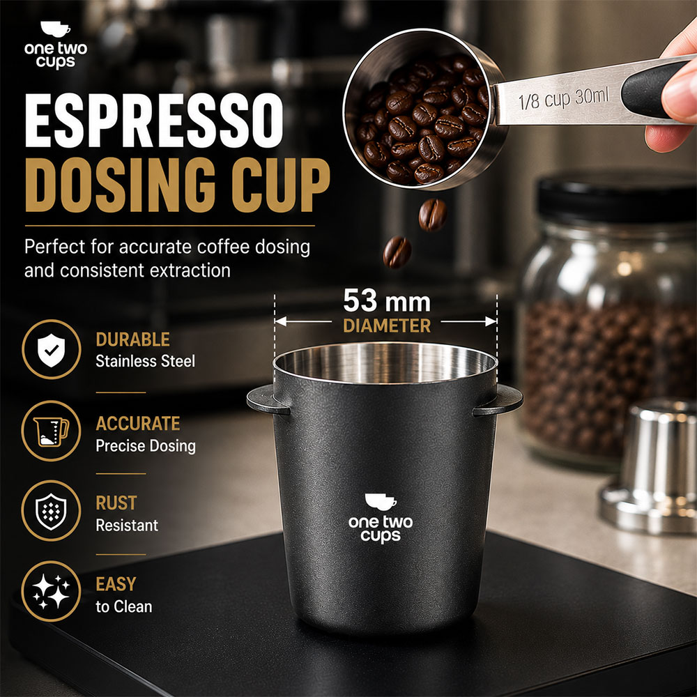 One Two Cups Dosing Cup Portafilter Espresso Machine SS304 53mm - HB5 Gambar produk One Two Cups Dosing Cup Portafilter Espresso Machine SS304 53mm - HB5 - Utama