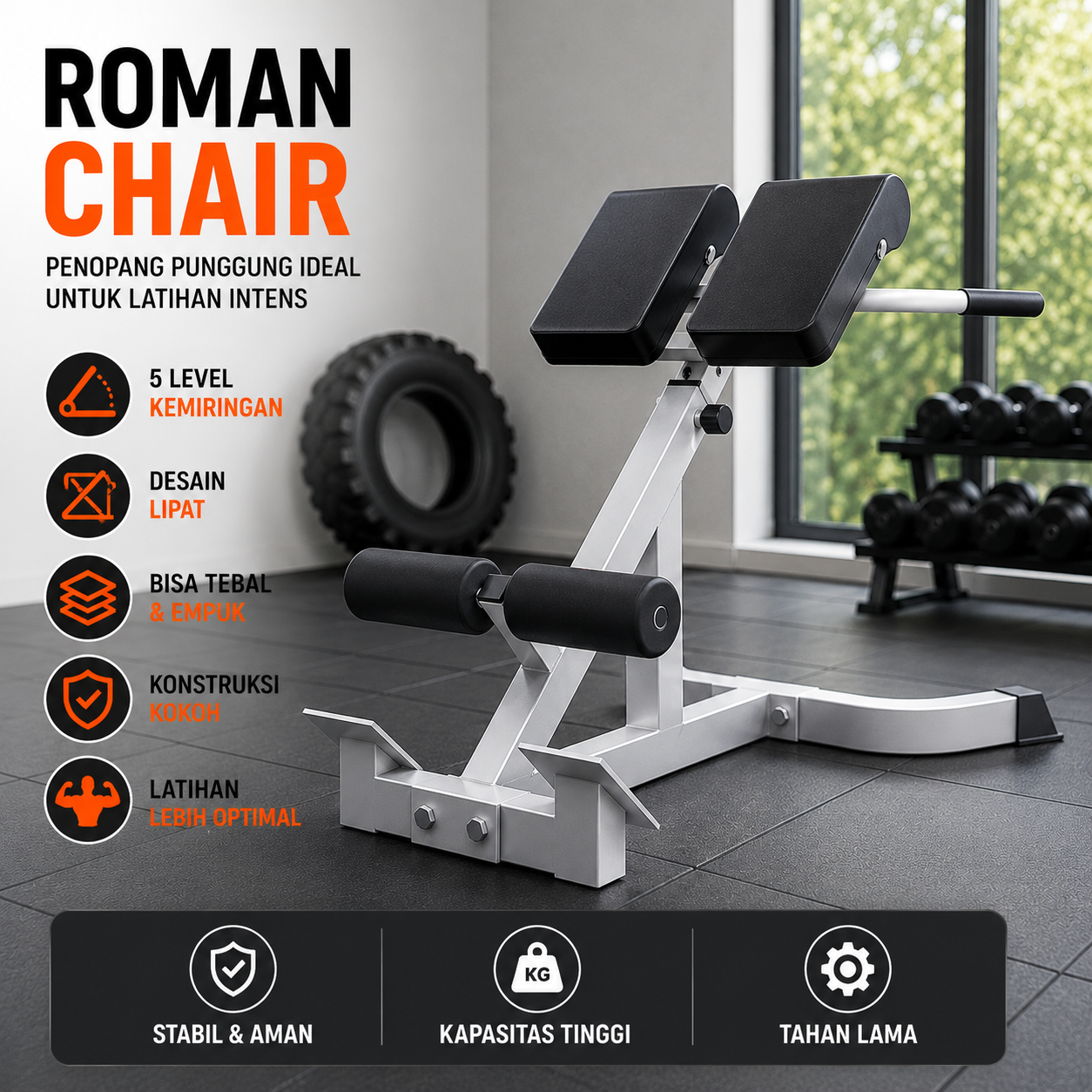 WEHAVE Alat Fitness Gym Roman Chair Hyperextension Bench Press Squat - RC002 Gambar produk WEHAVE Alat Fitness Gym Roman Chair Hyperextension Bench Press Squat - RC002 - Utama
