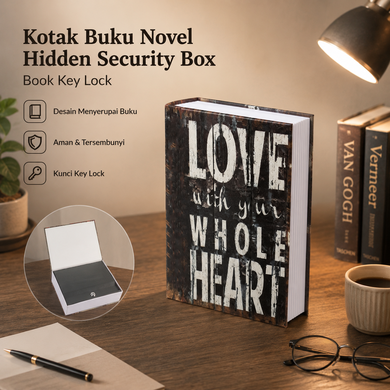 TaffGUARD Kotak Buku Novel Hidden Security Box Book Key Lock Size L Love - KB-20L Gambar produk TaffGUARD Kotak Buku Novel Hidden Security Box Book Key Lock Size L Love - KB-20L - Utama