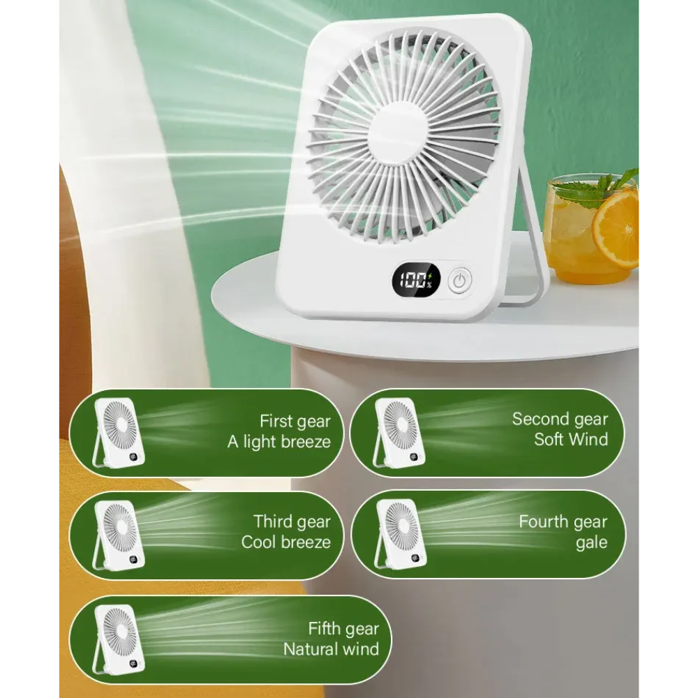 Raugee Kipas Angin Meja Digital Display 5 Speed 1200mAh Desk Fan - F10 Gambar produk Raugee Kipas Angin Meja Digital Display 5 Speed 1200mAh Desk Fan - F10 - 2