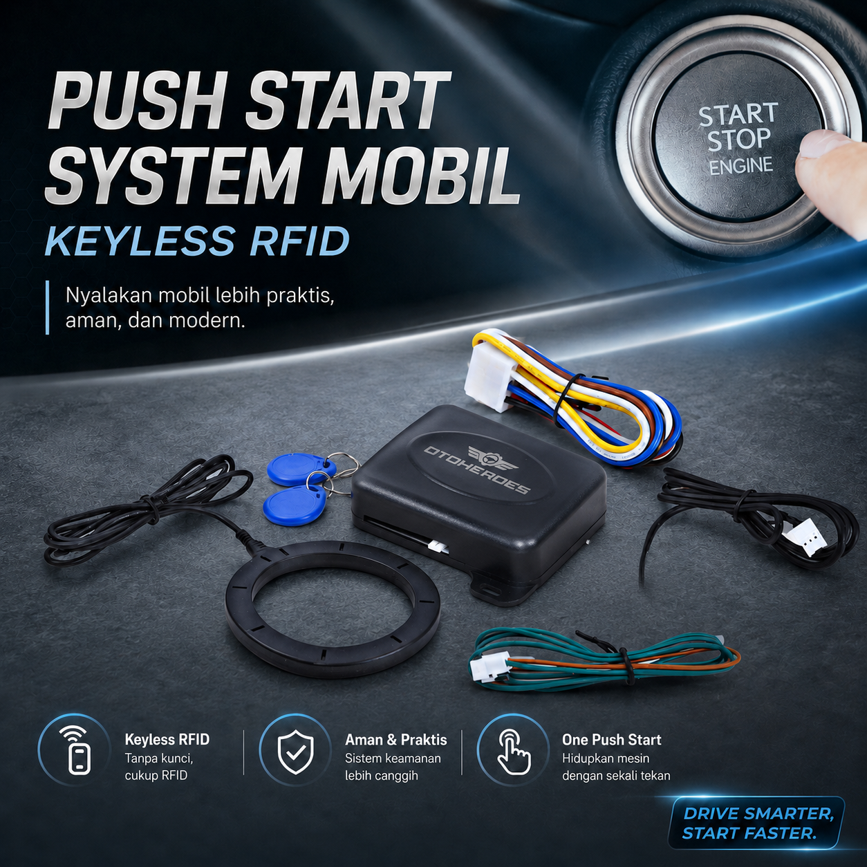 OTOHEROES Push Start System Keamanan Mobil Canggih Keyless RFID - XY-Q628X Gambar produk OTOHEROES Push Start System Keamanan Mobil Canggih Keyless RFID - XY-Q628X - Utama