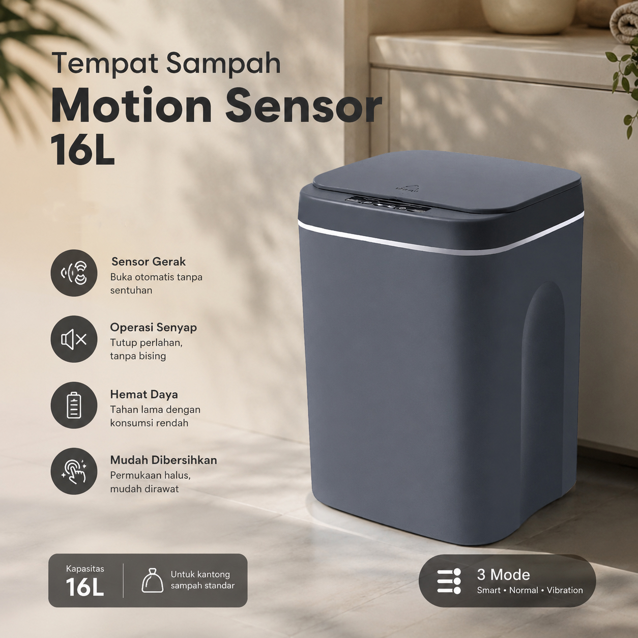 HOUSEWARE Tempat Sampah Smart Trash Can Motion Sensor Dustbin 16L - 8622 Gambar produk HOUSEWARE Tempat Sampah Smart Trash Can Motion Sensor Dustbin 16L - 8622 - Utama