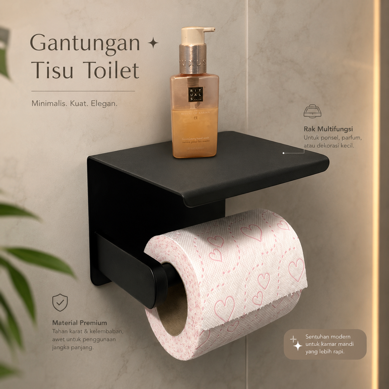 HOUSEEN Gantungan Tempat Tisu Toilet Tissue Wall Mount - HJ56 Gambar produk HOUSEEN Gantungan Tempat Tisu Toilet Tissue Wall Mount - HJ56 - Utama