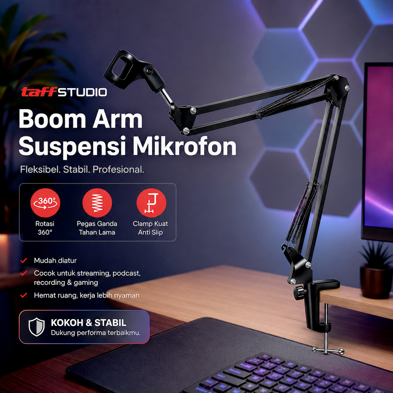 TaffSTUDIO Boom Arm Stand Suspensi Mikrofon Scissor Desk Clamp - NB-35 Gambar produk TaffSTUDIO Boom Arm Stand Suspensi Mikrofon Scissor Desk Clamp - NB-35 - Utama