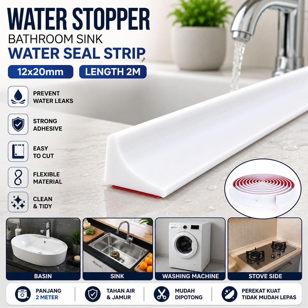 Solei Water Stopper Bathroom Wastafel Karet Penahan Air 12x20mm 2M - LK10CM Gambar produk Solei Water Stopper Bathroom Wastafel Karet Penahan Air 12x20mm 2M - LK10CM - Utama