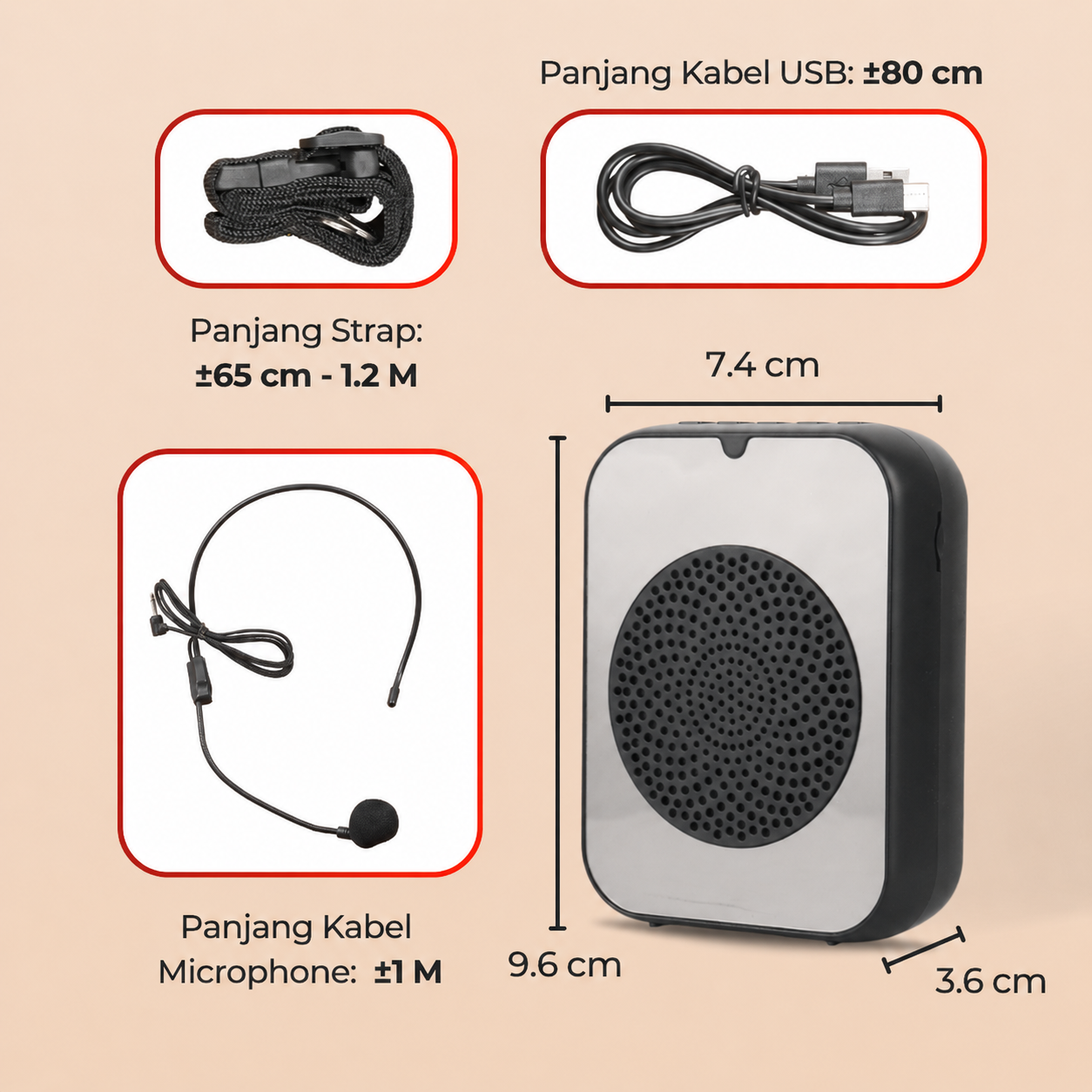 SOAIY Speaker Pinggang Bluetooth Voice Amplifier LED Wired 8W - H6 Gambar produk SOAIY Speaker Pinggang Bluetooth Voice Amplifier LED Wired 8W - H6 - 7