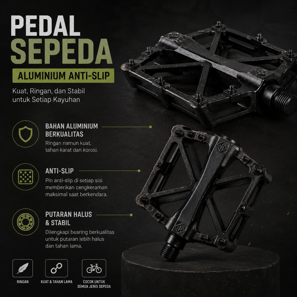 Green Bike Pedal Sepeda MTB Anti Slip Aluminium Alloy - HH-4 Gambar produk Green Bike Pedal Sepeda MTB Anti Slip Aluminium Alloy - HH-4 - Utama