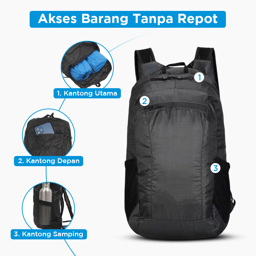 Travel-O Tas Ransel Gunung Lipat Ultralight Backpack Waterproof - LC19 Gambar produk Travel-O Tas Ransel Gunung Lipat Ultralight Backpack Waterproof - LC19 - 1