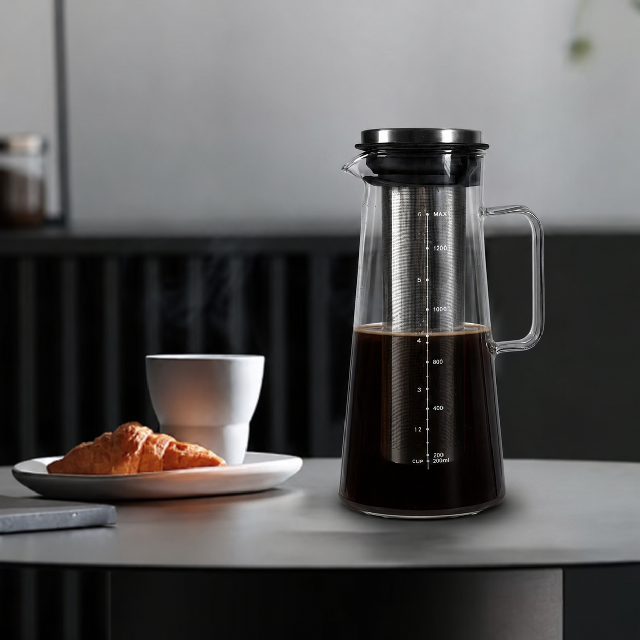 Gambar produk One Two Cups Teko Kaca Kopi Teh Water Pitcher Stainless Steel Filter 1300ml - MD-10 - 3