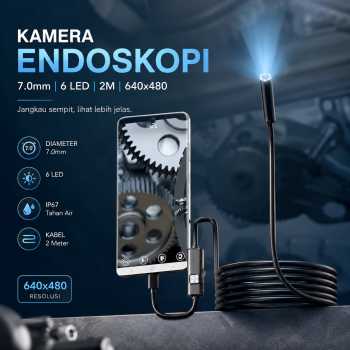 JCWHCAM Kamera Endoskopi Industrial Endoscope Borescope 7.0mm 6 LED 2M - N500-M