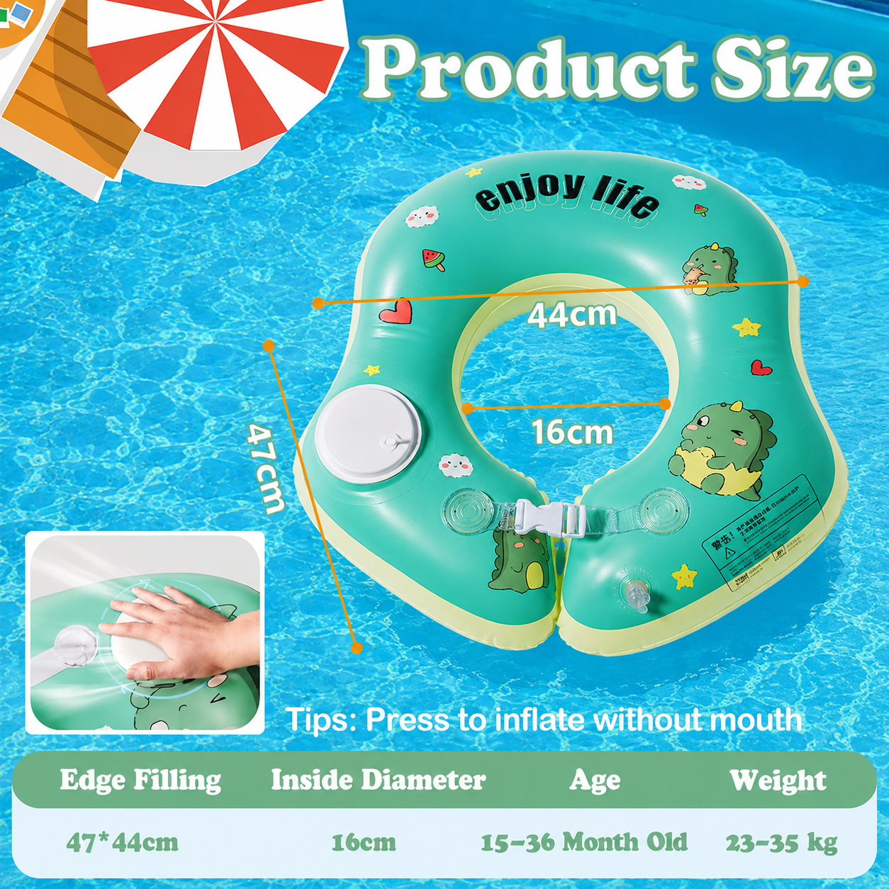 Enjoy Life Ban Pelampung Renang Bayi Underarm Swim Inflatable 16cm - H010 Gambar produk Enjoy Life Ban Pelampung Renang Bayi Underarm Swim Inflatable 16cm - H010 - 7