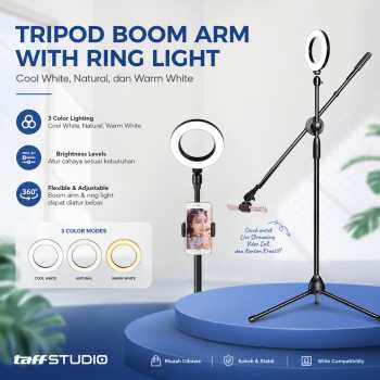 TaffSTUDIO Tripod Stand Holder Smartphone Boom Arm with Ring Light - CN-171