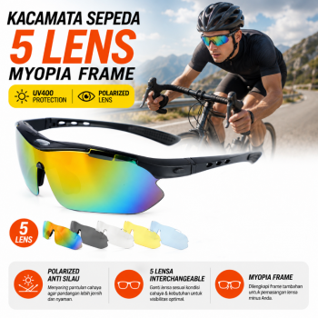 JINAO Kacamata Sepeda 5 Lensa Myopia Frame Outdoor Cycling Sunglasses - 0089