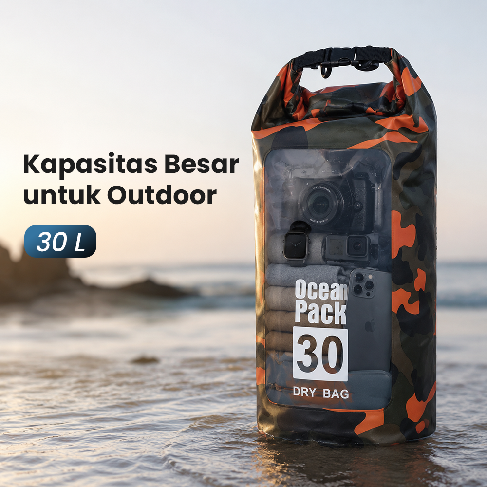 Ocean Pack Dry Bag Waterproof Backpack Strap Tas Tahan Air PVC Nilon 30L - XAZ9 Gambar produk Ocean Pack Dry Bag Waterproof Backpack Strap Tas Tahan Air PVC Nilon 30L - XAZ9 - 3