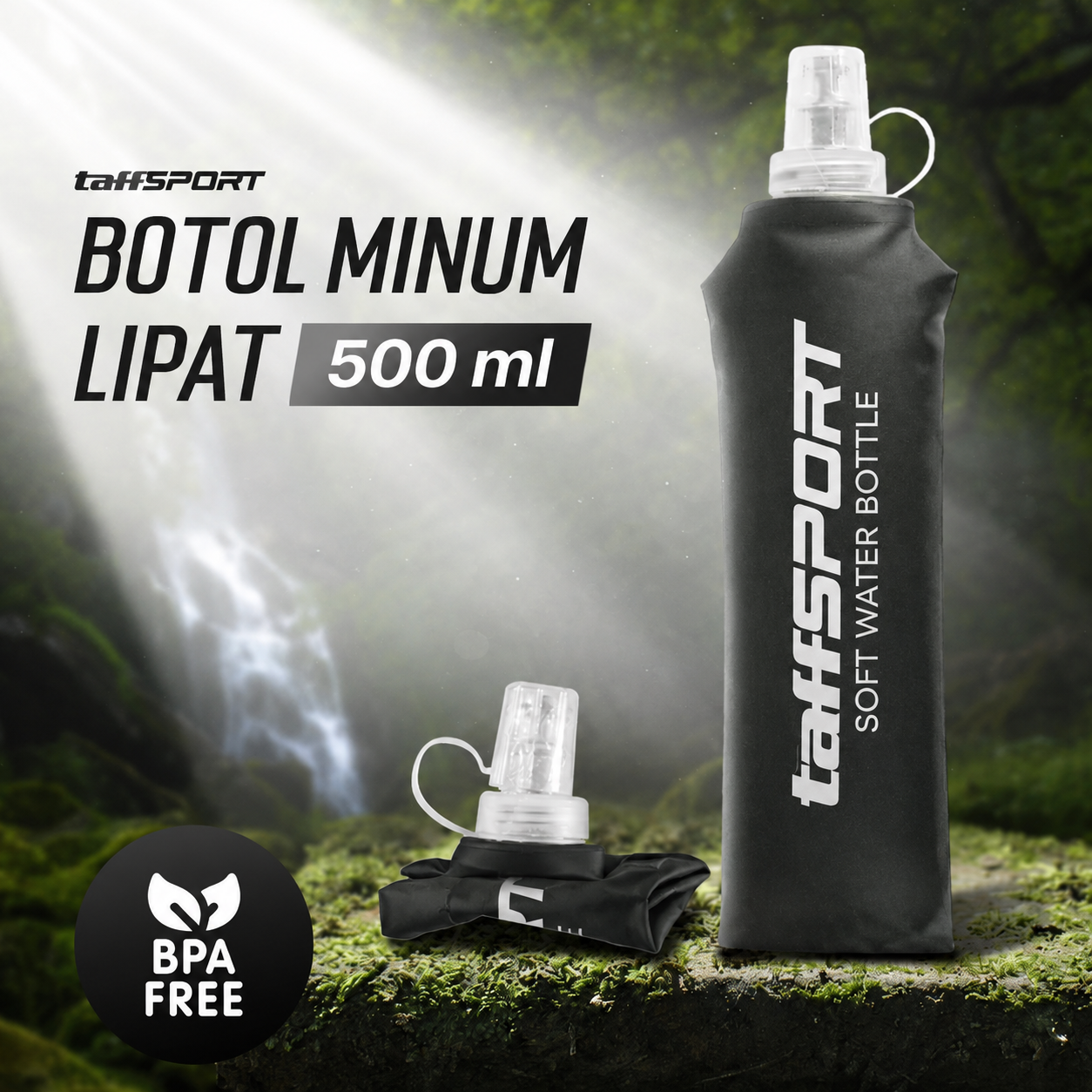 TaffSPORT Botol Minum Lipat Soft Flask Foldable Water Bottle TPU 500ml - TF-50 Gambar produk TaffSPORT Botol Minum Lipat Soft Flask Foldable Water Bottle TPU 500ml - TF-50 - Utama